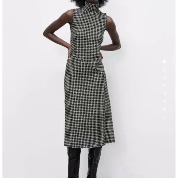 Zara Tweed Midi Dress Sizs Small Sleeveless Turtleneck Raw Hem Classic Old Money - Picture 1 of 11